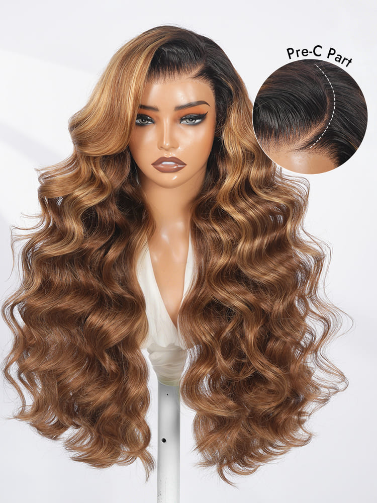 C Part Brown Highlights Wig