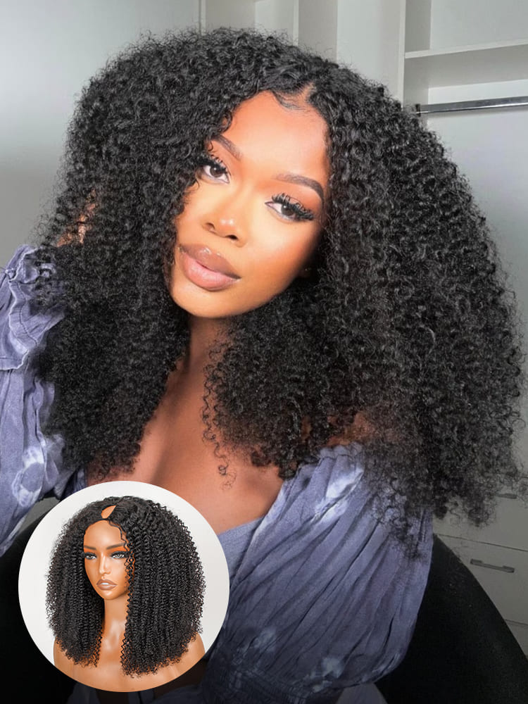 Afro Curly V Part Wig