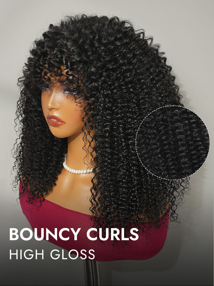Curly Lace Closure Hair Wigs With Bangs