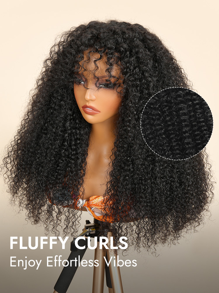 Curly Lace Closure Hair Wigs With Bangs