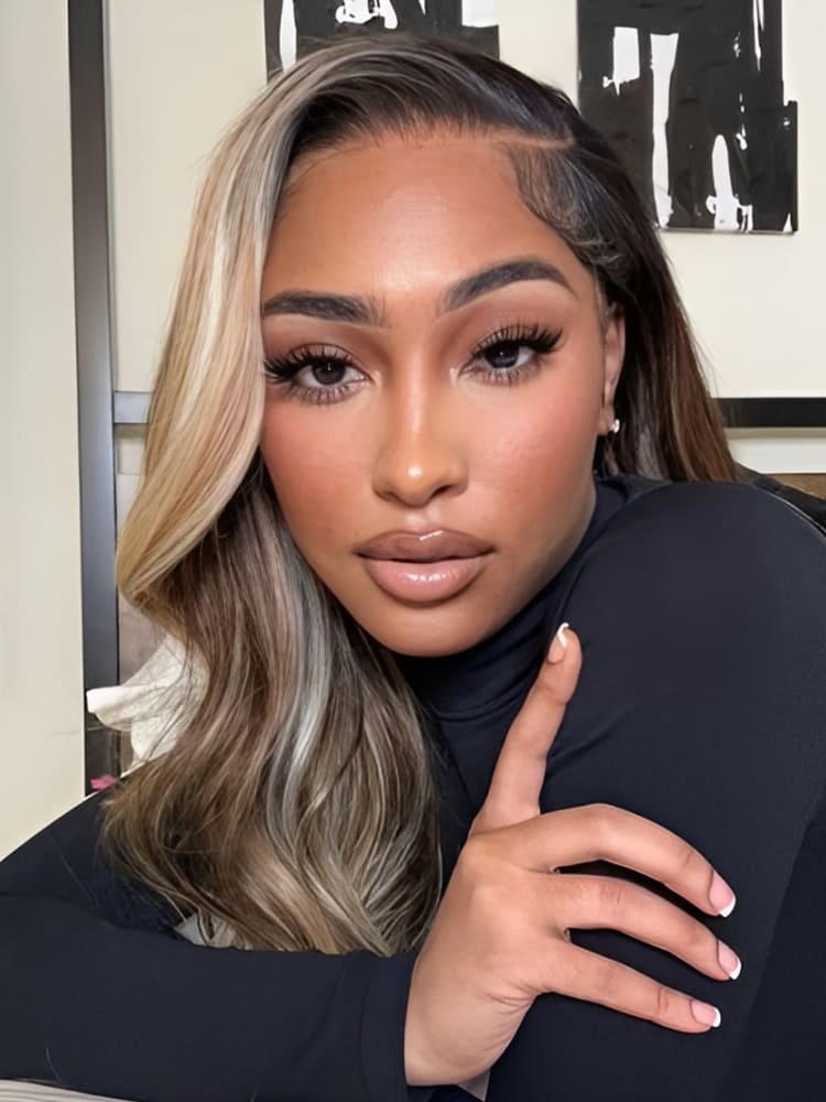 Blonde Highlight  Wig On Black Roots
