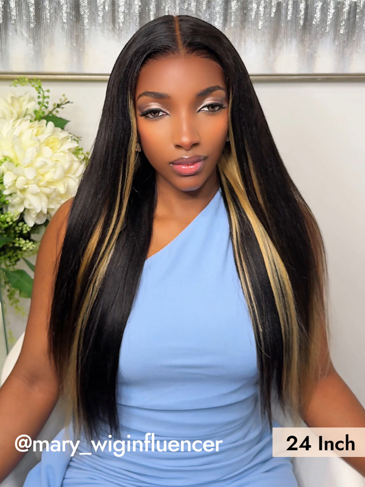 Black Hair with Peekaboo Highlight Wigs