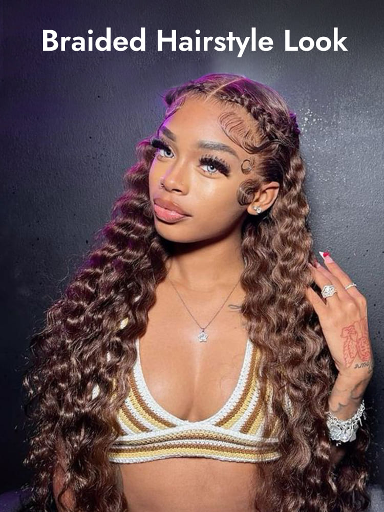 Brown Deep Wave Wig With Braids Hairstyle