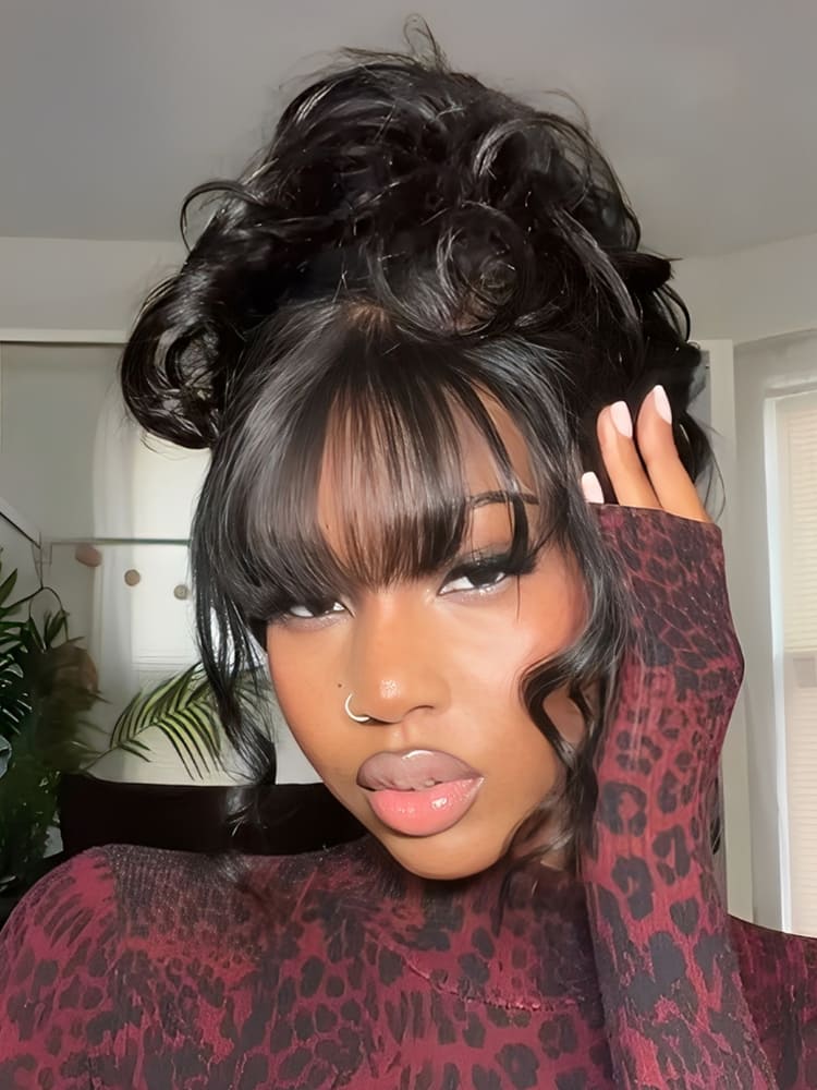 Body Wave 360 Bun Wig With Bangs