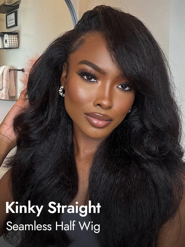 Kinky Straight Human Hair Half Wig