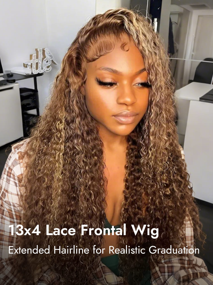 Brown Curly Wig With Highlights