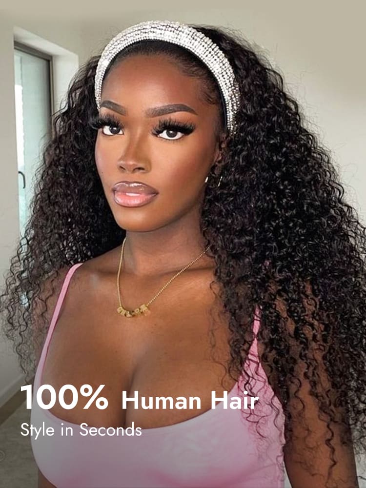 Curly Headband Human Hair Wigs