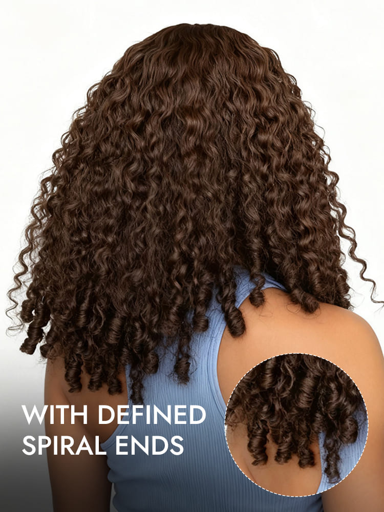 Brown Burmese Curly Lace Wigs With Spiral Ends