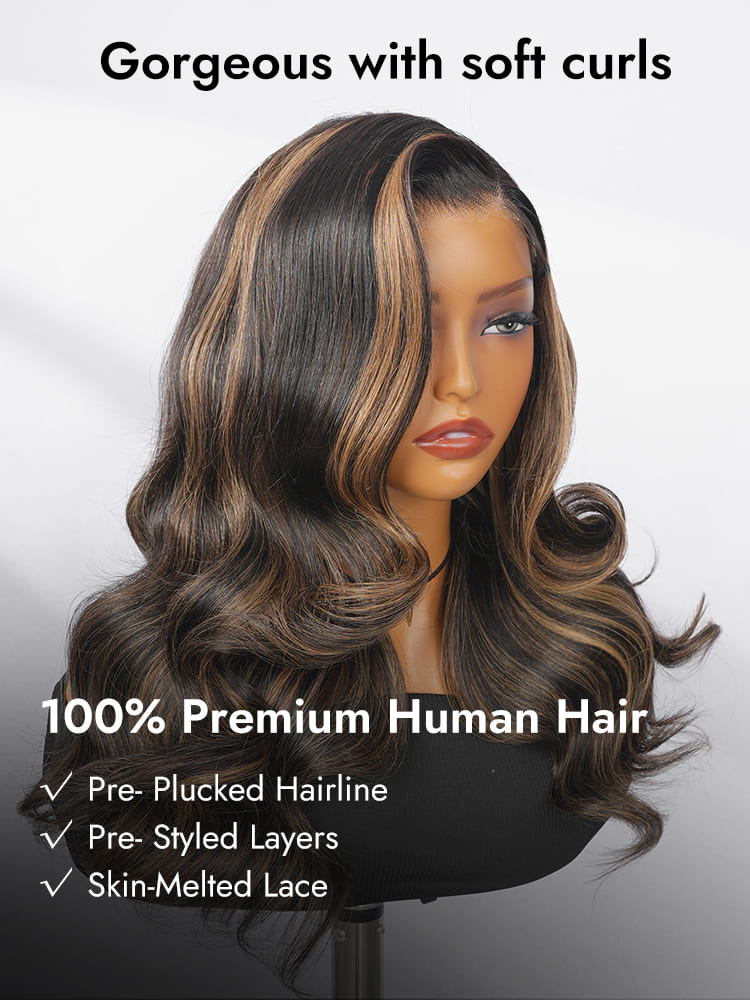 Ash Blonde Highlight Layered Wavy Wig