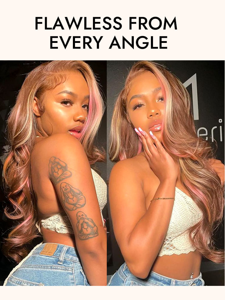 Brown Wig With Pink Highlights