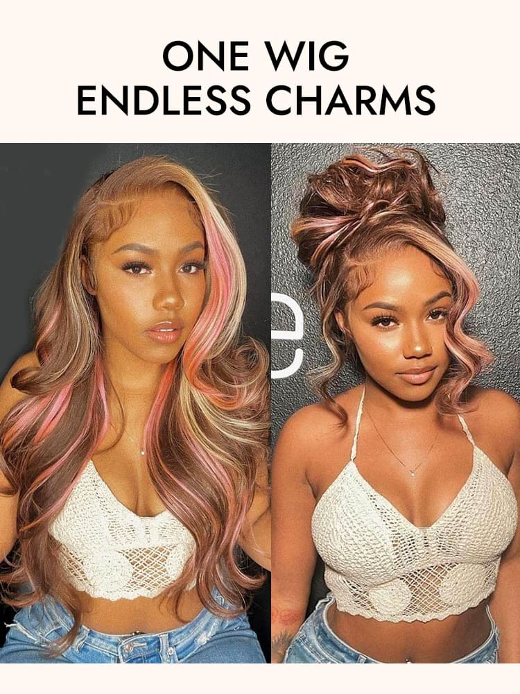 Pink Highlights In Brown Human Hair
