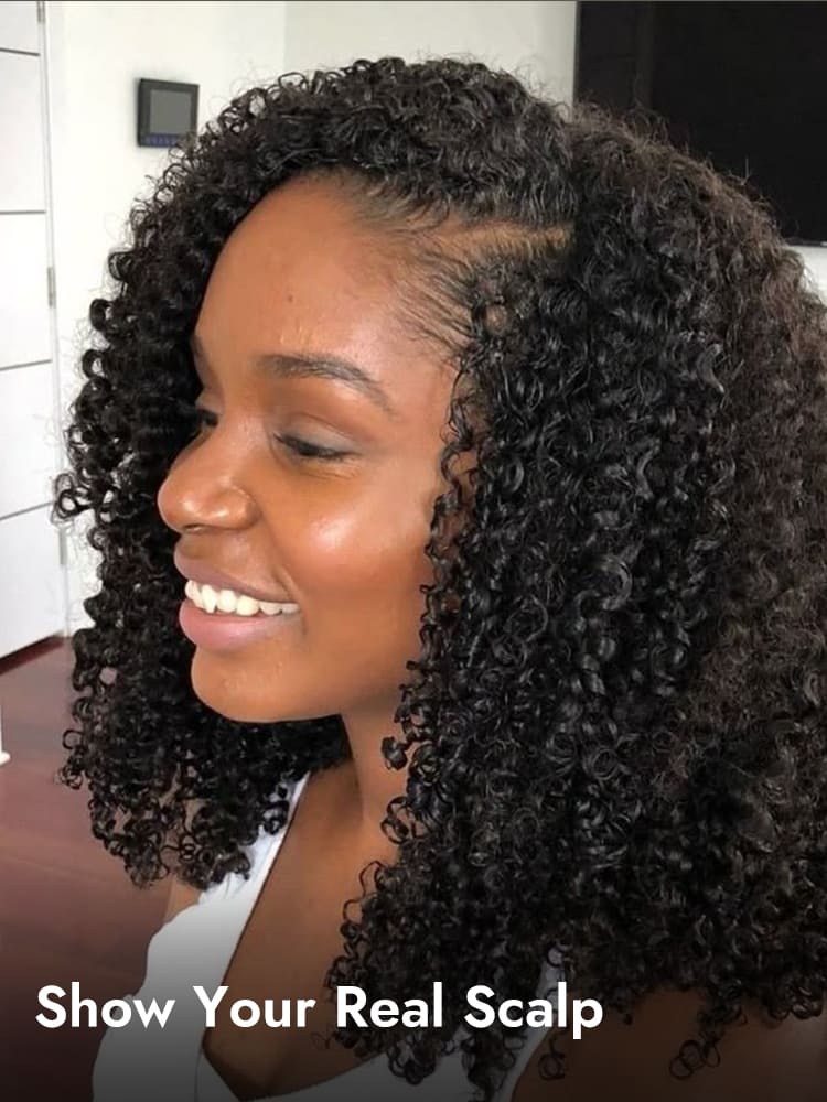 Natural Afro Curly V Part Wig