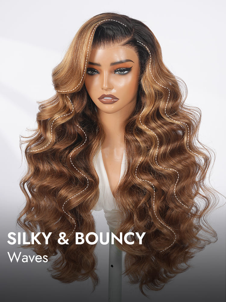 Brown Highlights Body Wave Hair Wigs