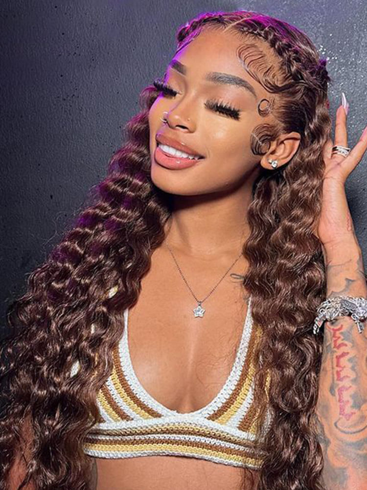 Big Deep Wave Wig With Braids Hairstyle