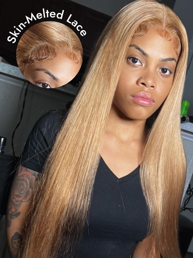 Straight Honey Blonde Wig With Pre Plucked Hairline