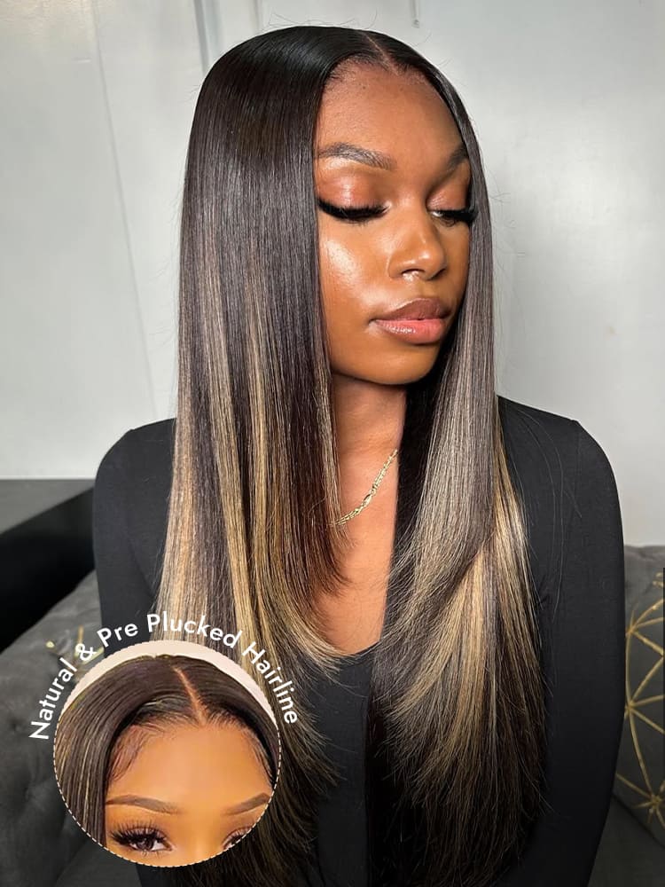 Straight Hlighlight Layer Cut Glueless Wig With Pre Plucked Hairline