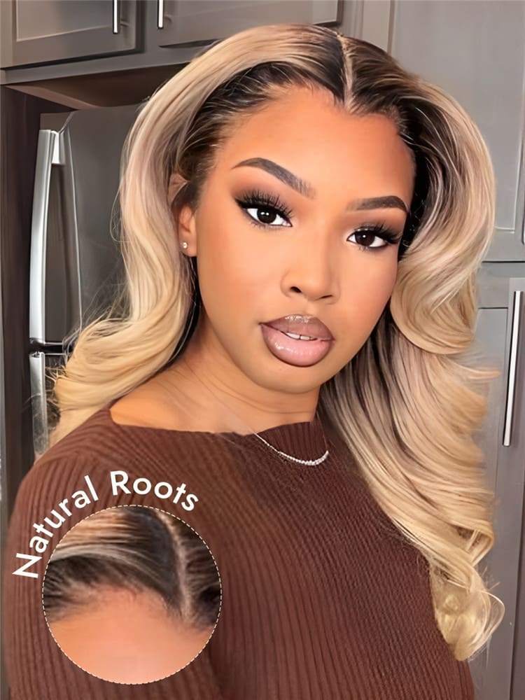 Ombre Honey Blonde Hair Wig With Natural Roots