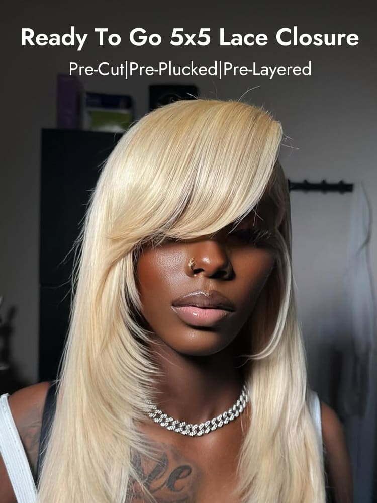 Blonde Layered Cut Straight 5x5 Lace Closure Wig