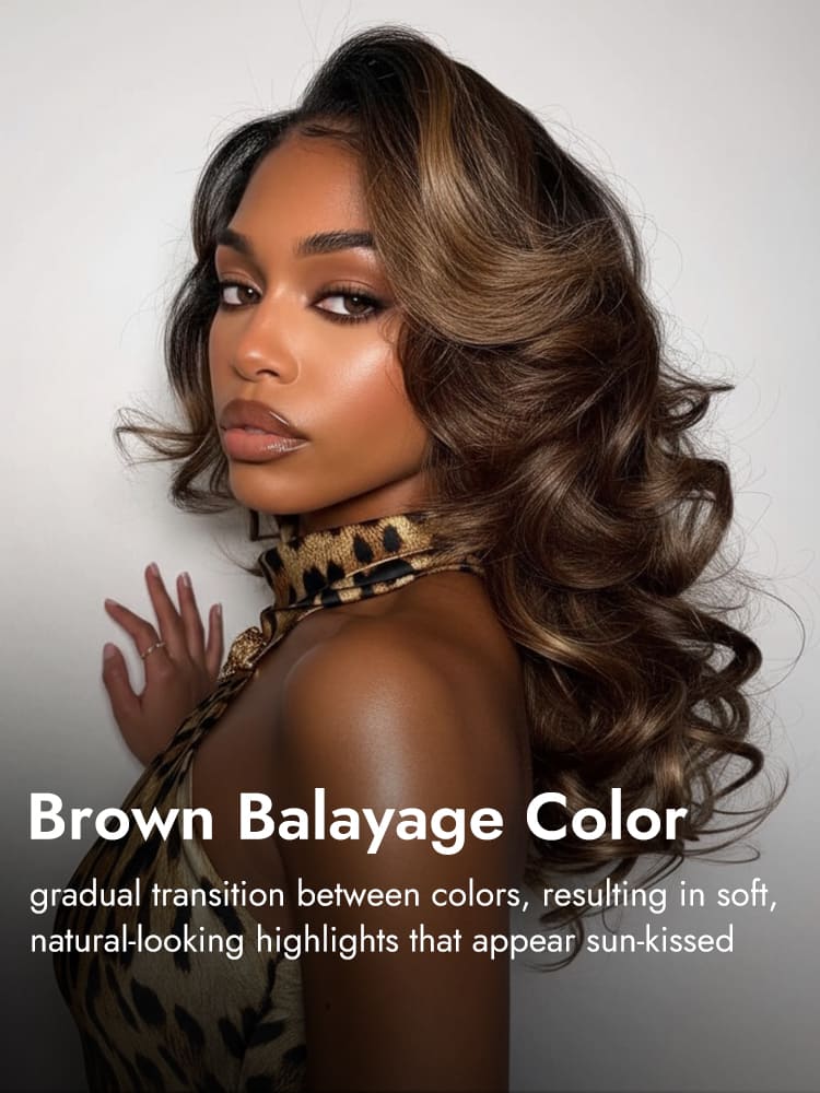 Balayage Brown Highlight Glueless Wig