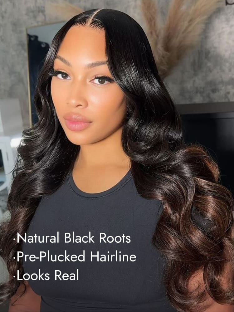 Chestnut Brown Ombre Loose Wave Wig With Pre-Plucked Hairline