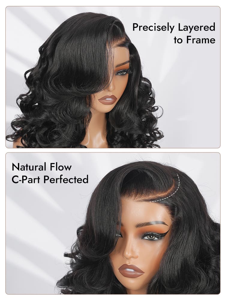 C Part Layered Cut Loose Wavy Glueless Wig
