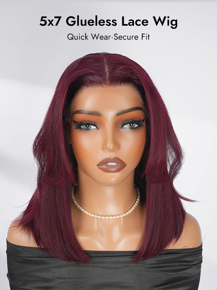 Layered 99J 5x7 Glueless Lace Wig
