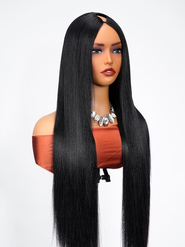 Light Kinky Straight Elastic Drawstring V Part Wigs