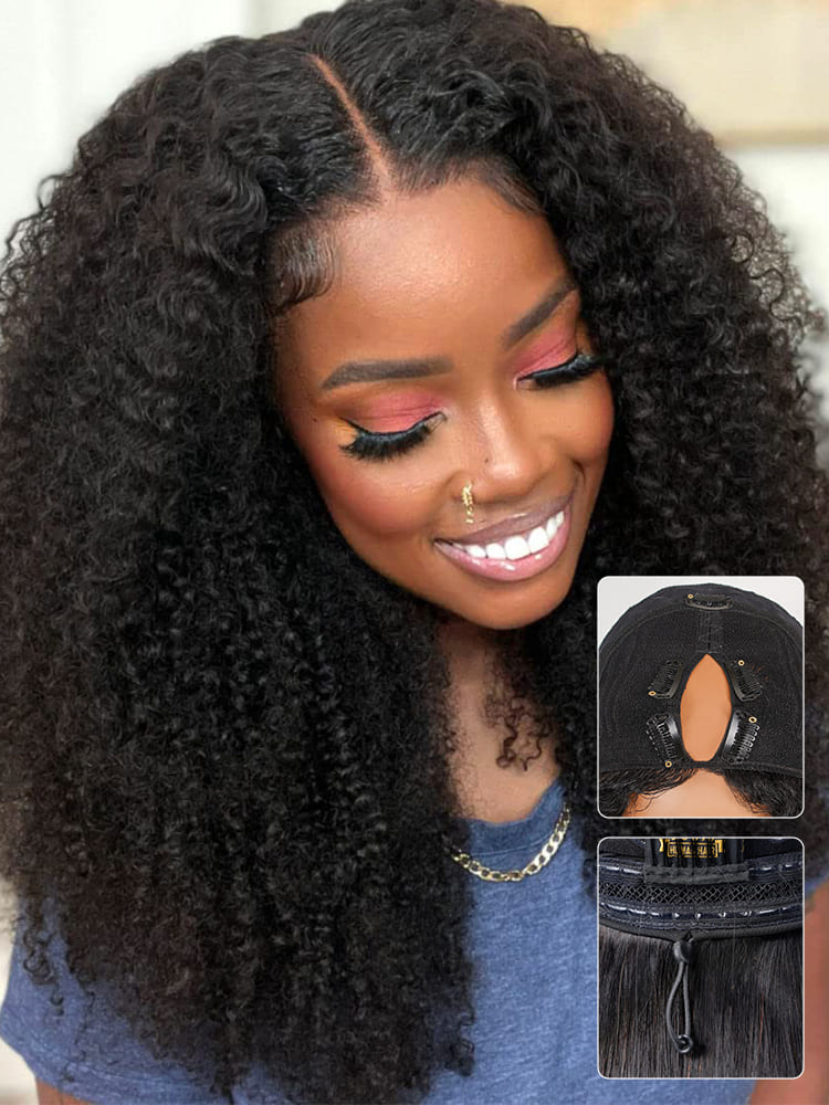 Afro Curly V Part Wig Middle Parting