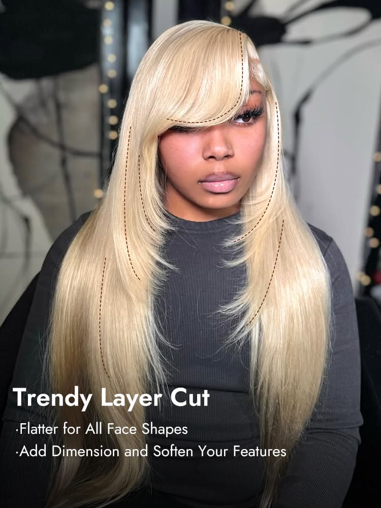 Blonde Layered Cut Straight Wig With Side Bangs
