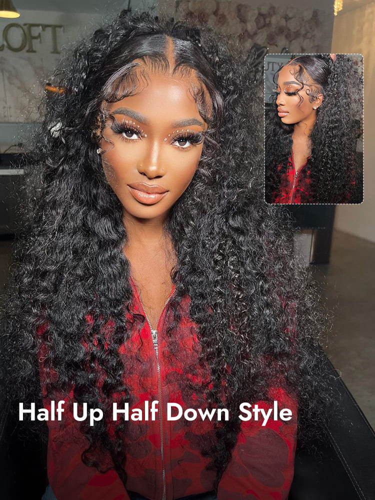 Deep Wave Half Up Half Down Style Wigs