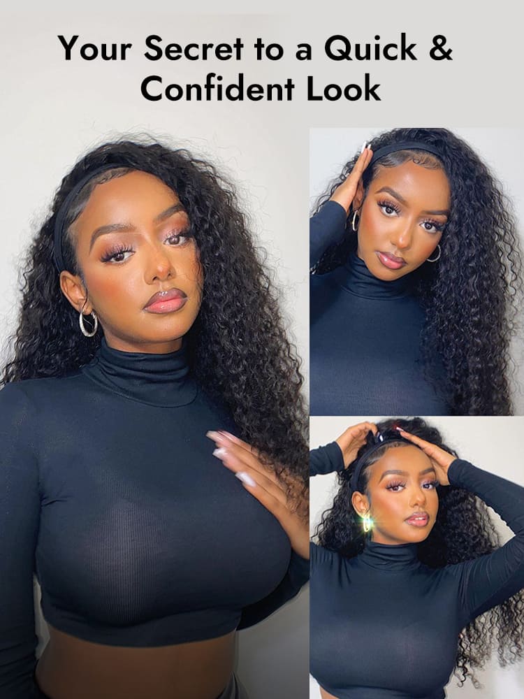 Full Curly Headband Human Hair Wigs