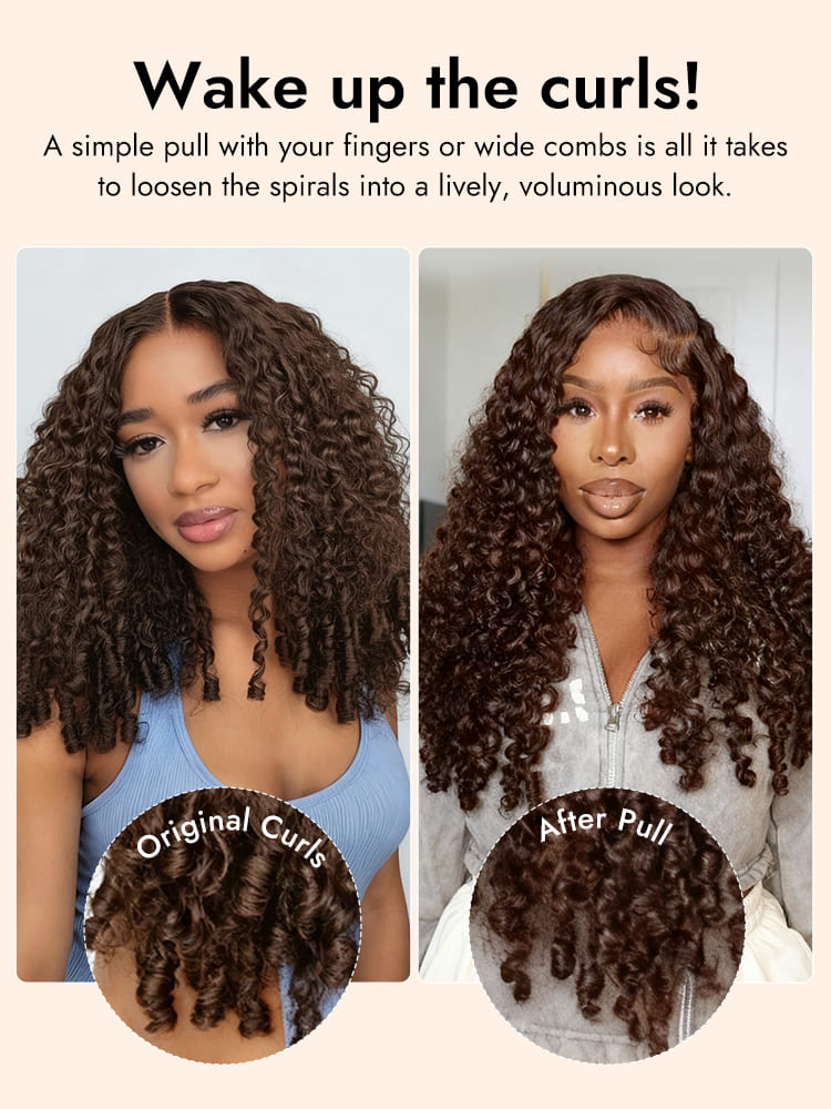 Brown Burmese Curly Transparent Lace Wigs With Spiral Ends