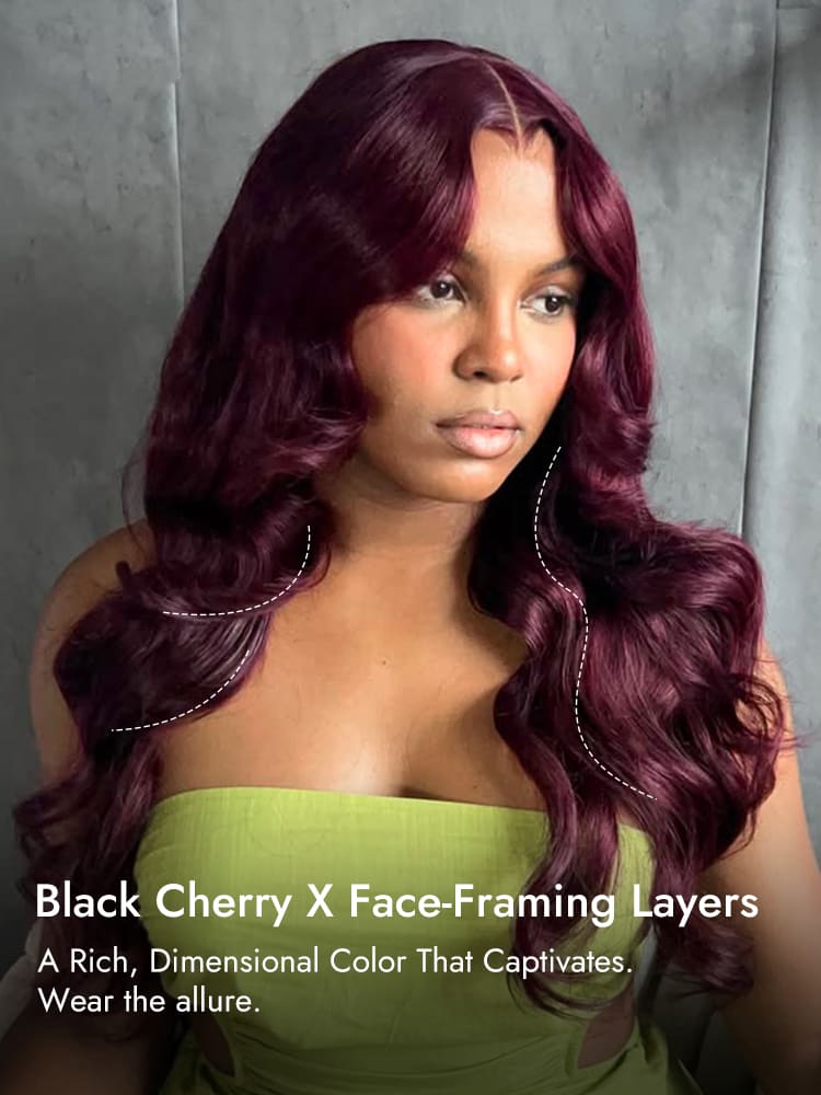 Black Cherry Layered Cut Body Wave Wig