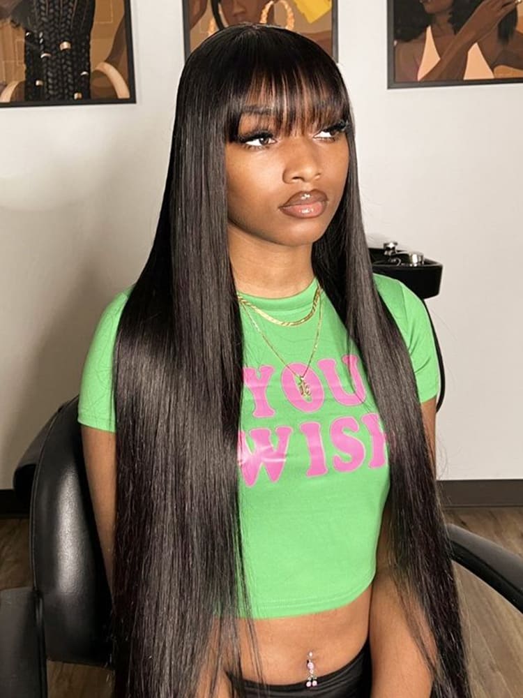 Straight Human Hair Wigs With Bangs