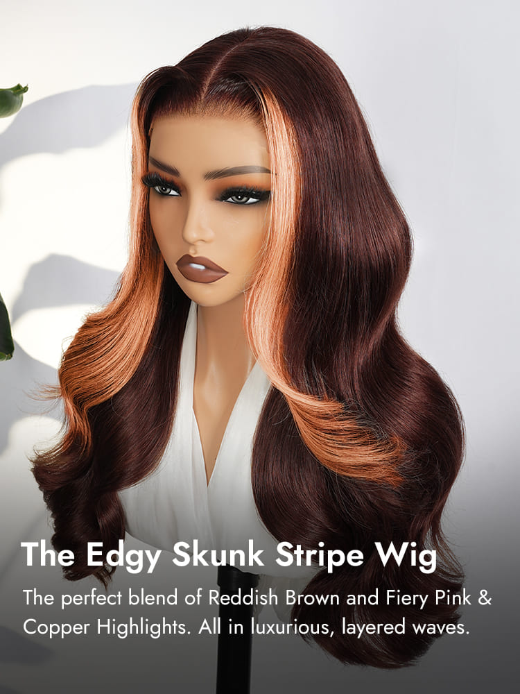 Pink Copper Highlights Lace Front Wig