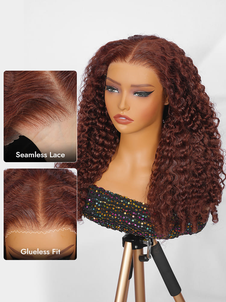 Reddish Brown Drawstring Wig With Spiral Ends