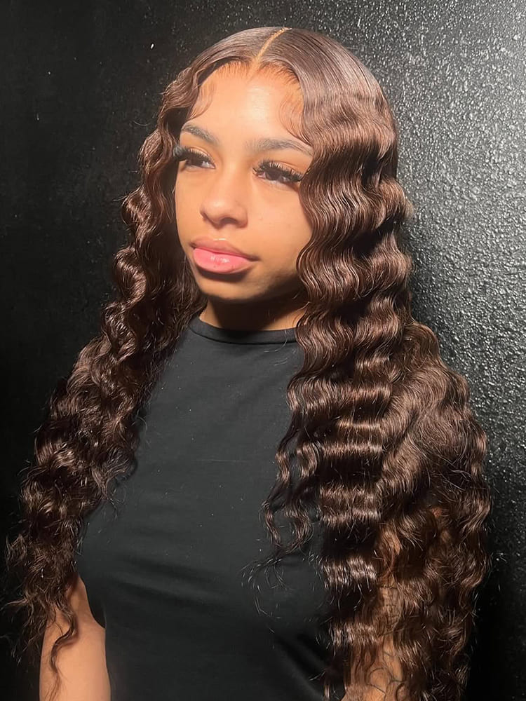 Brown Deep Wave Human Hair Lace Frontal Wig