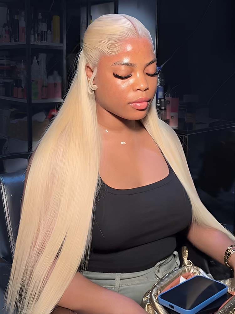 Long Straight Blonde Lace Wig Middle Part