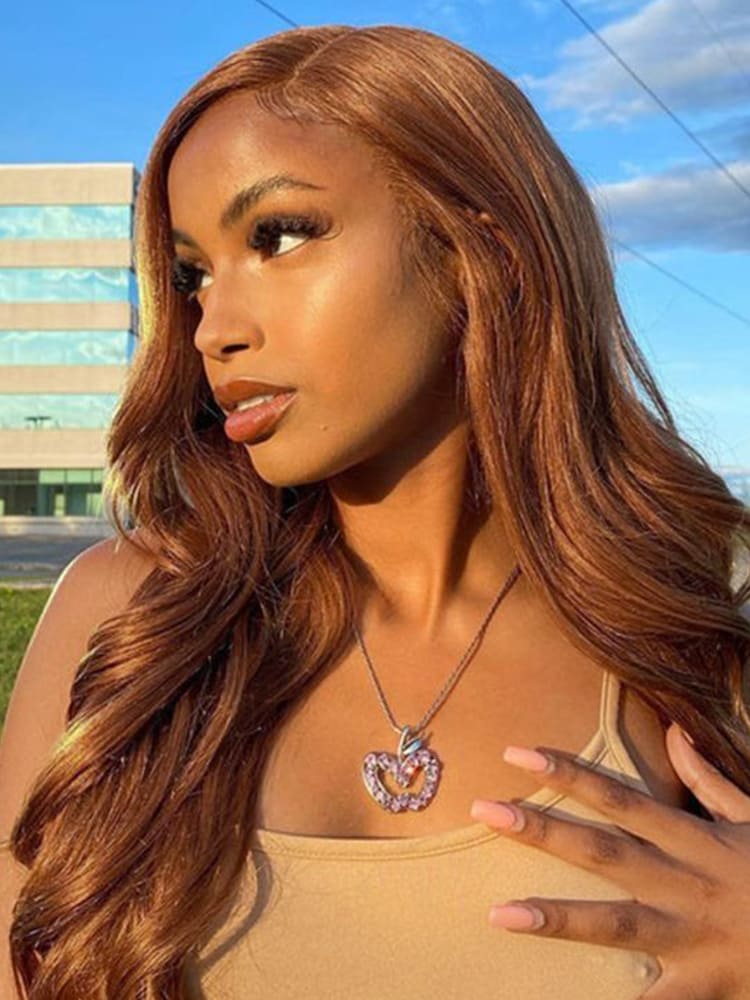 Honey Brown Straight Transparent Lace Wigs