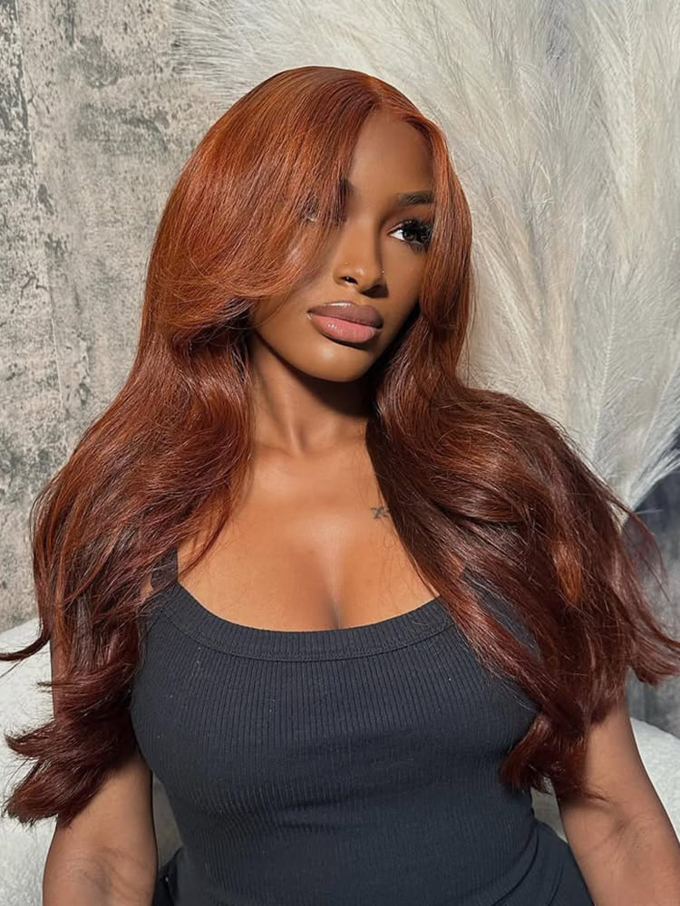 Orange Brown Layered Body Wave Wig
