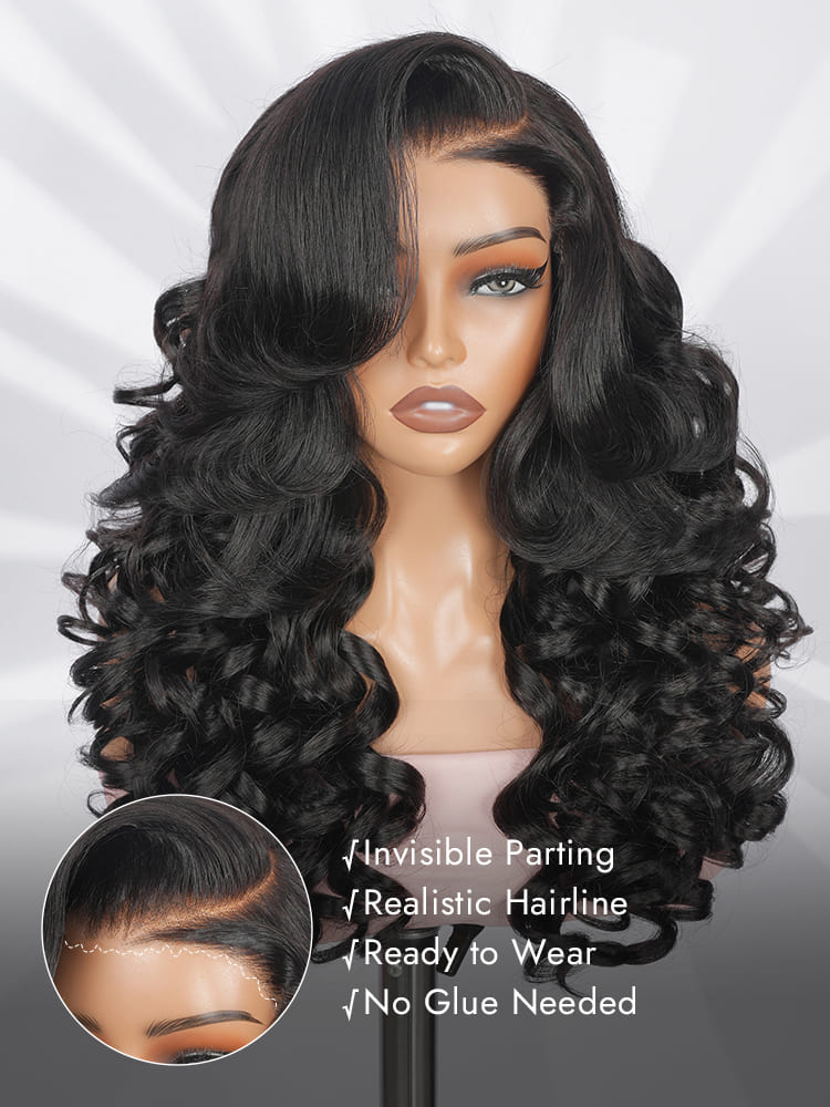 C Part Layered Cut Loose Wavy Wig