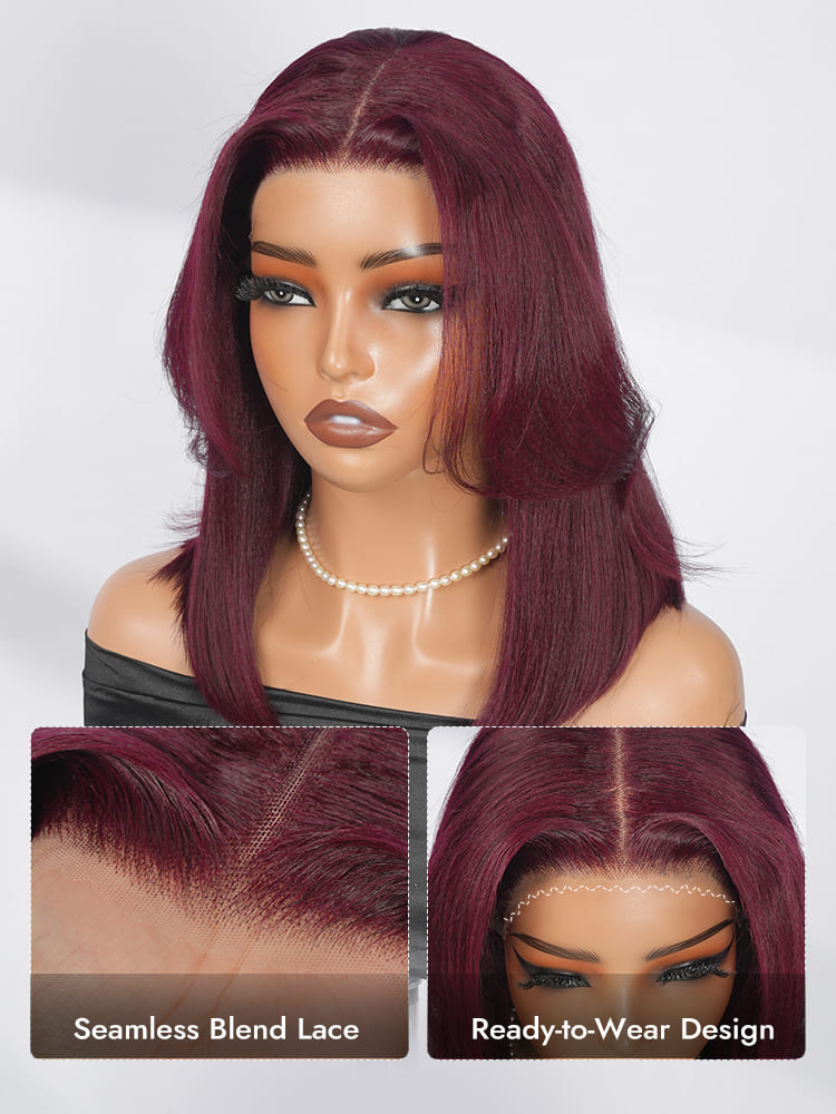 Burgundy Light Yaki Straight Bob Wig
