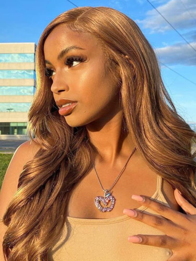 Honey Brown Straight Transparent Lace Wigs