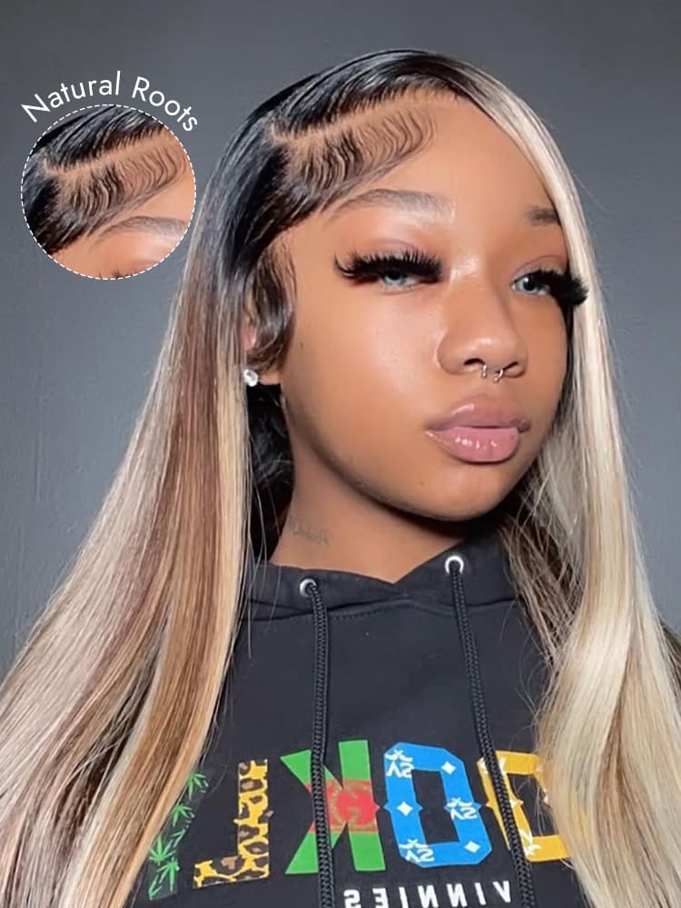 Balayage Highlight Lace Wig With Natural Roots