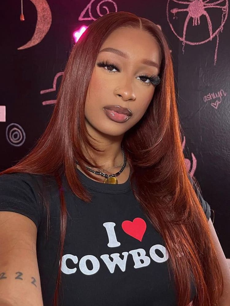Face-Framing Layer Cut Reddish Brown Wig
