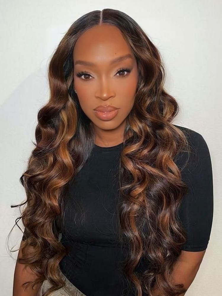 Double Weft Balayage Brown Highlight Hair Bundles
