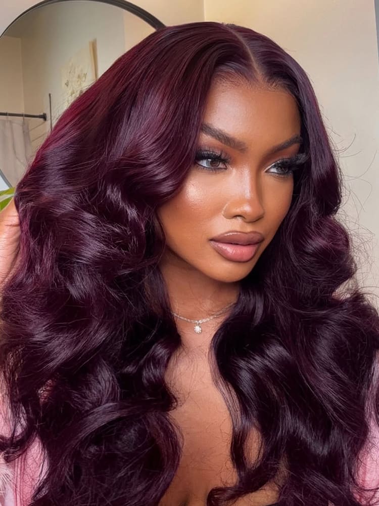 Black Cherry Body Wave 5x7 Lace Glueless Wigs