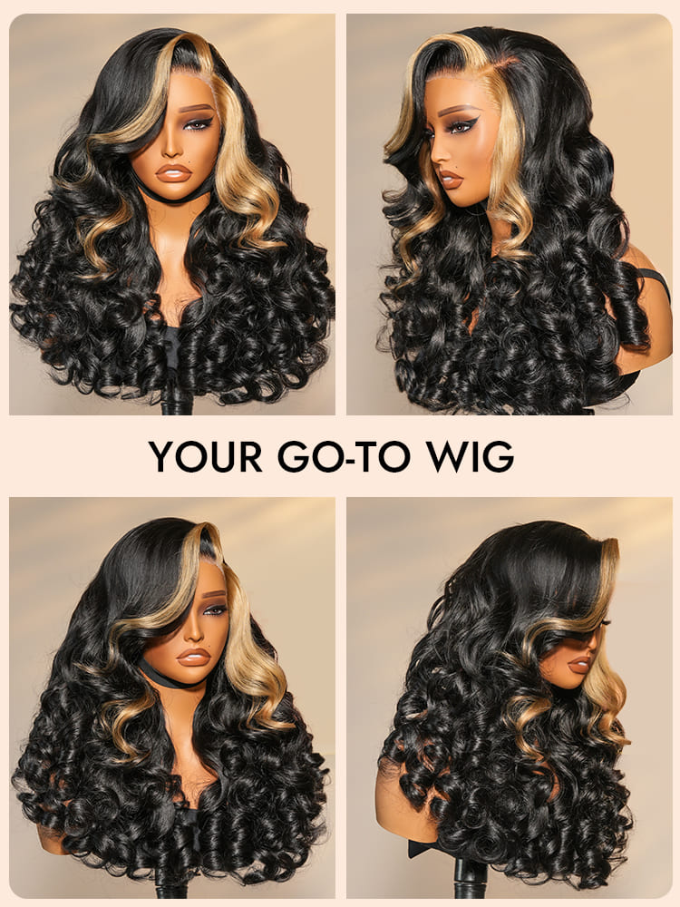 Blonde Highlights Skunk Stripe 5x7 Lace Glueless Wigs