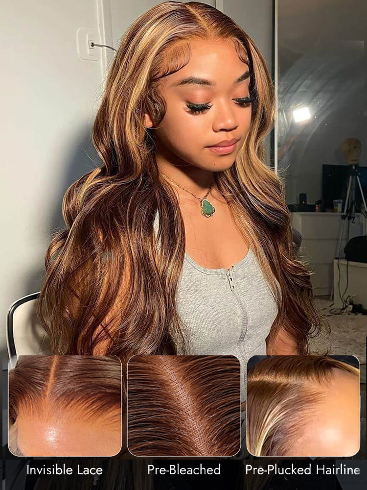 Brown With Honey Blonde Highlights Wig