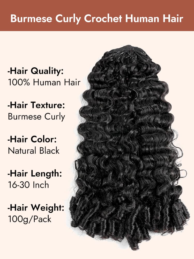 Burmese Curly Crochet Hair Extension With Spiral Ends